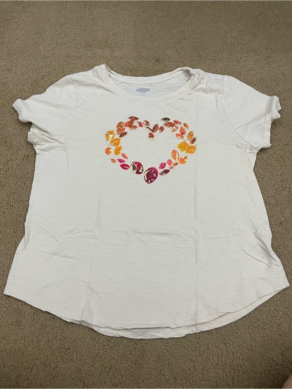Cream Women’s Heart Gold Leaf Graphic Tee - Multicolor Print
